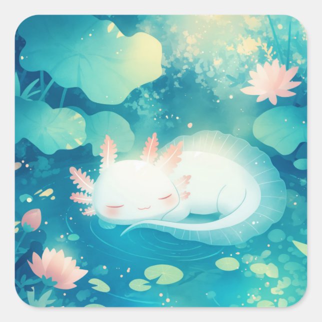 Axolotl Flower Pond Serenity Square Sticker (Front)