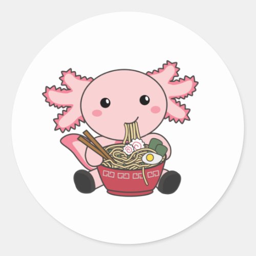Axolotl Food Ramen Japanese Food Kawaii Animals Cl Classic Round Sticker