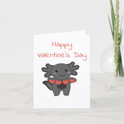 Axolotl For Valentines Day Cute Animals With  Holiday Card