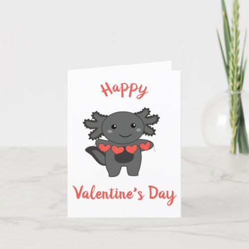 Axolotl For Valentines Day Cute Animals With  Holiday Card