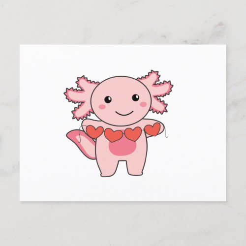 Axolotl For Valentines Day Cute Animals With Holiday Postcard