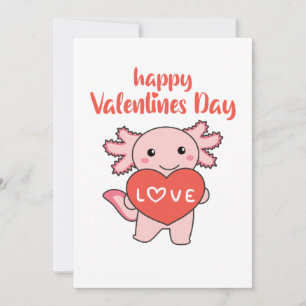 Axolotl For Valentine's Day Cute Animals With Invitation