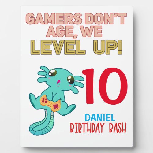 Axolotl Gamer Birthday Boy Video Game Party  Plaque