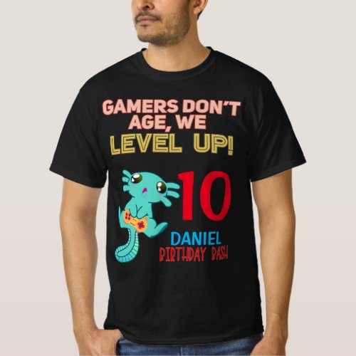 Axolotl Gamer Birthday Boy Video Game Party T_Shir T_Shirt