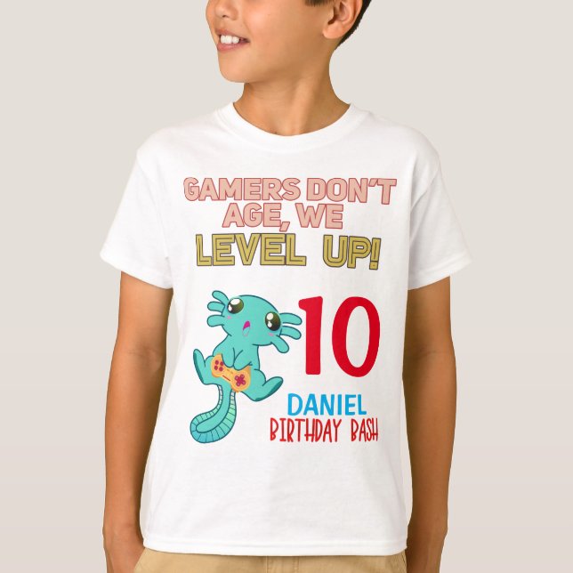 Axolotl Gamer Birthday Boy Video Game Party T-Shirt (Front)