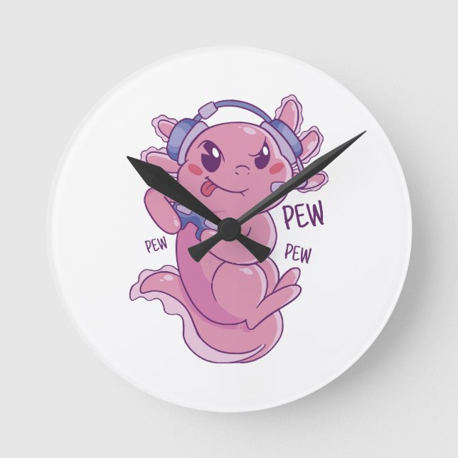 Axolotl Gamer Challenge Blast Round Clock (Front)