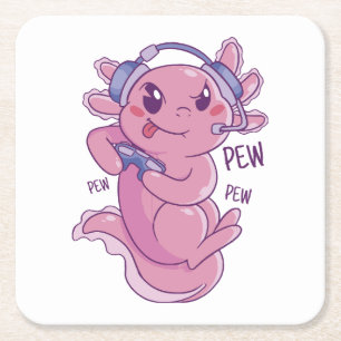 Axolotl Gamer Challenge Blast Square Paper Coaster