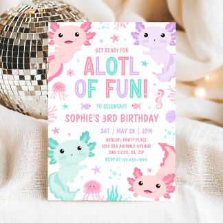 Axolotl Girl Party Alotl Fun Birthday Invitation