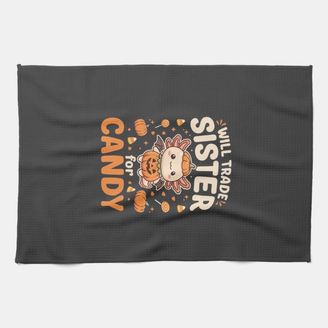 Axolotl Halloween Candy Trade Vector Design_1 Kitchen Towel (Horizontal)