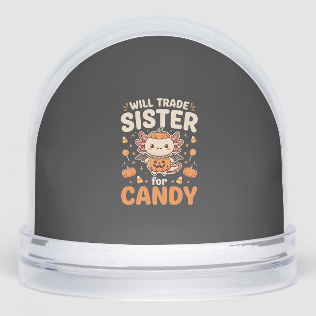 Axolotl Halloween Candy Trade Vector Design_1 Snow Globe (Front)