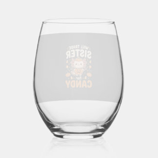 Axolotl Halloween Candy Trade Vector Design_1 Stemless Wine Glass