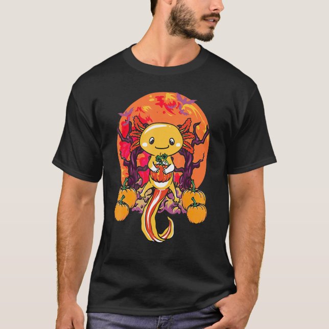 Axolotl Halloween Costume  Pumpkin Moon Axolotl Lo T-Shirt (Front)