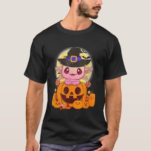 Axolotl Halloween Costume Pumpkin Pastel Goth Kawa T_Shirt