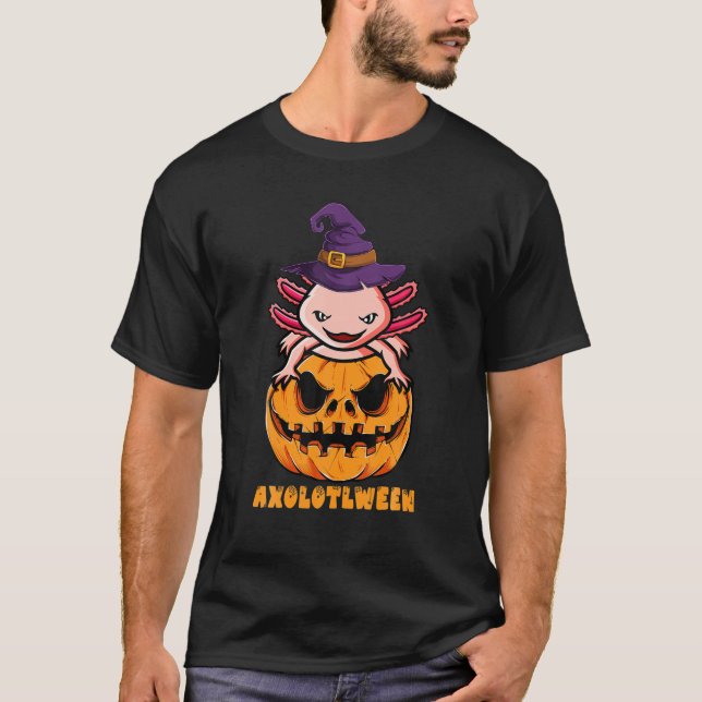 Axolotl Halloween Costume With Pumpkin T-Shirt (Front)