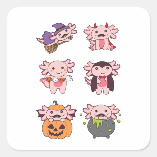 Axolotl Halloween Devil Pumpkin Vampire Costume Square Sticker (Front)