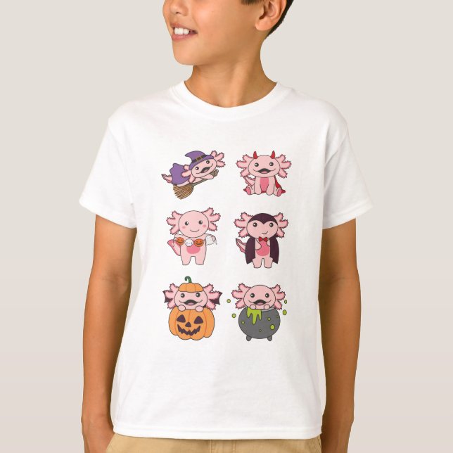 Axolotl Halloween Devil Pumpkin Vampire Costume T-Shirt (Front)