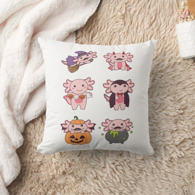 Axolotl Halloween Devil Pumpkin Vampire Costume Throw Pillow (Blanket)