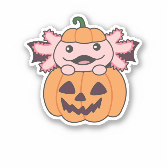 Axolotl Halloween Pumpkin Bat Costume Sticker (Front)