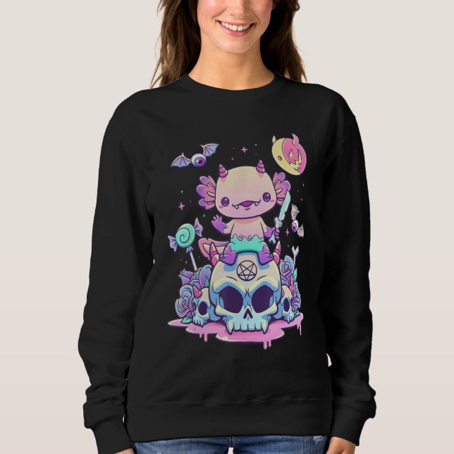 Axolotl Halloween Skull Creepy Axolotl Pastel Goth Sweatshirt (Front)