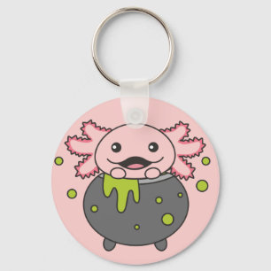 Axolotl Happy Halloween Cauldron Bat Keychain