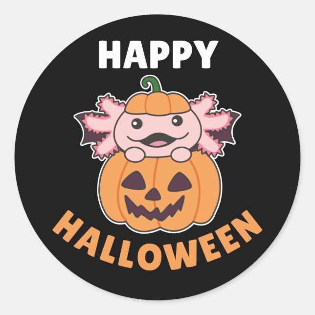 Axolotl Happy Halloween Pumpkin Bat Costume Classi Classic Round Sticker (Front)