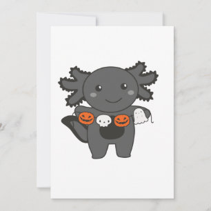Axolotl Happy Halloween Pumpkin Bat Costume Holiday Card
