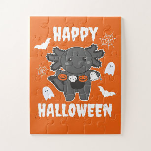 Axolotl Happy Halloween Pumpkin Bat Costume Jigsaw Puzzle