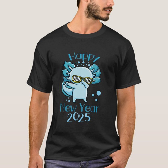 Axolotl Happy New Year 2025 Kids Boys Cute Dabbing T-Shirt (Front)