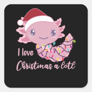 Axolotl In Fairy Lights Funny Animal Christmas Square Sticker