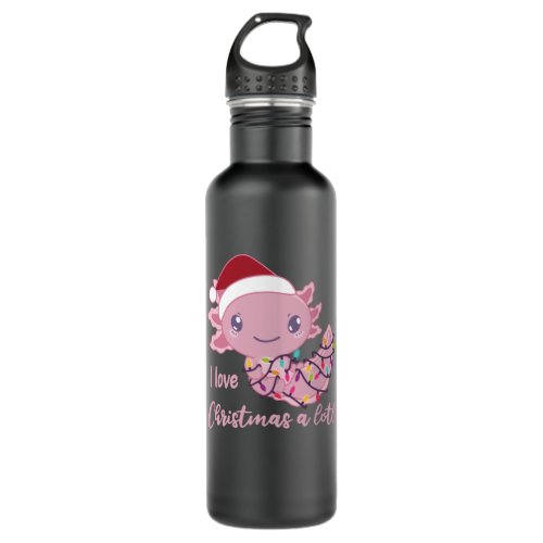 Axolotl In Fairy Lights Funny Animal Christmas Stainless Steel Water Bottle