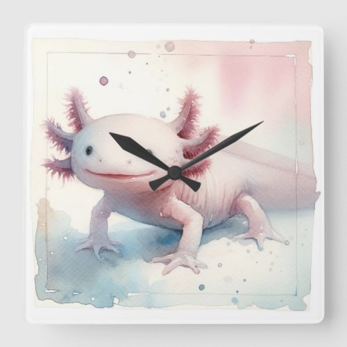 Axolotl in Watercolor AREF292 _ Watercolor Square Wall Clock