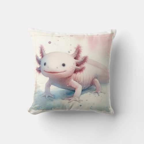 Axolotl in Watercolor AREF292 _ Watercolor Throw Pillow