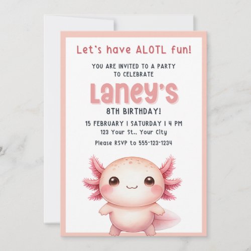 Axolotl invitation birthday girls Axolotl invite