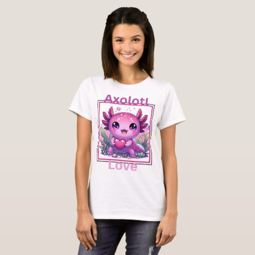 Axolotl is underwater in between plant life    T_Shirt
