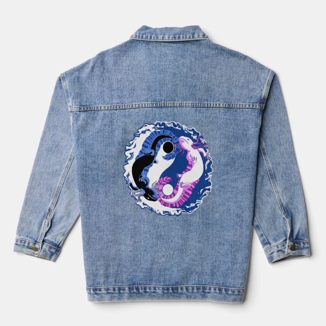 Axolotl Japanese Yin Yang Chinese Ying Yang  Denim Jacket (Back)