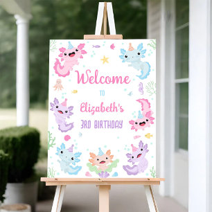 Axolotl Kids Birthday Welcome Sign