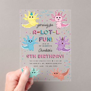 Axolotl Kids Cute Salamander Birthday Party Acrylic Invitations