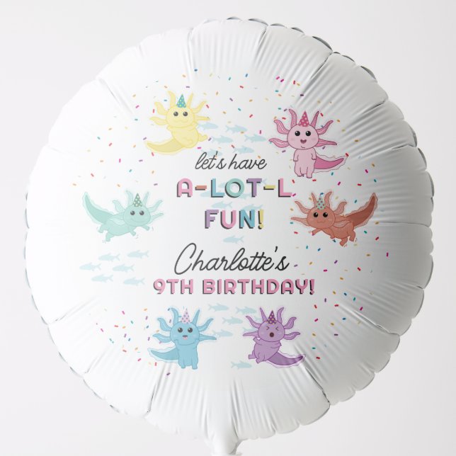 Axolotl Kids Cute Salamander Birthday Party Balloon (Front)