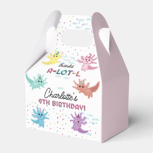 Axolotl Kids Cute Salamander Birthday Party Favor Boxes (Front Side)