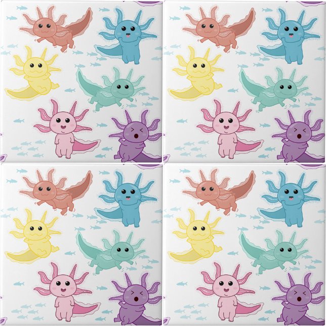 Axolotl Kids Cute Salamander Kids Bedroom Nursery Ceramic Tile (Axolotl Kids Cute Salamander Kids Bedroom Nursery Ceramic Tile)