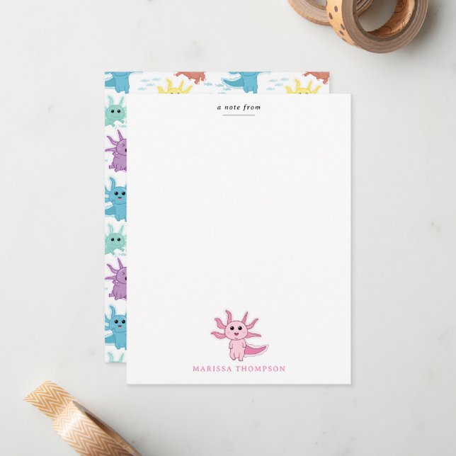 Axolotl Kids Cute Salamander Kids Girl Note Card (Front/Back In Situ)