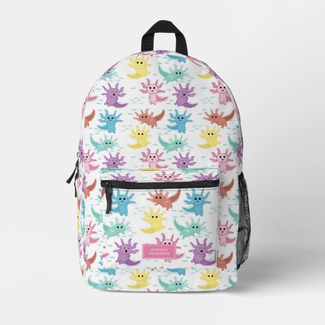 Axolotl Kids Cute Salamander Kids Girl School Printed Backpack (Front)