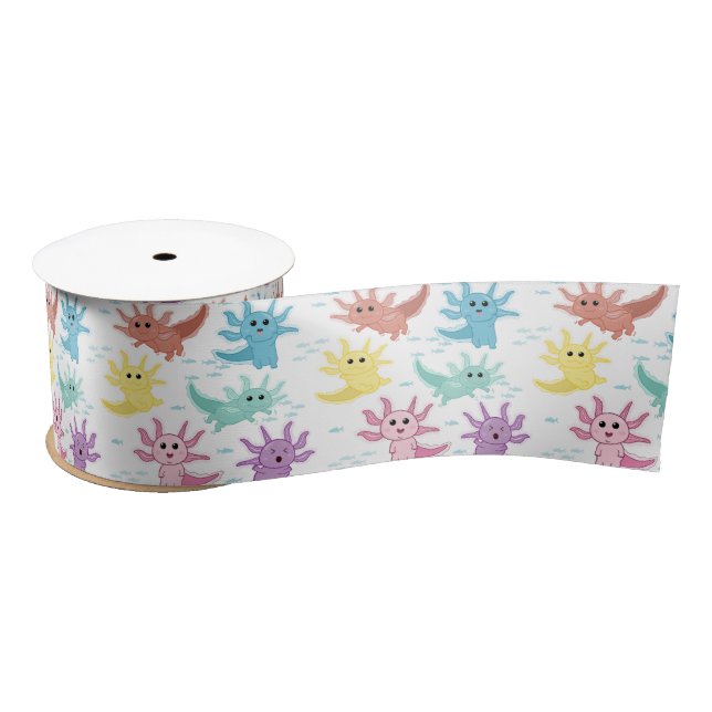 Axolotl Kids Cute Salamander Pattern Satin Ribbon (Spool)