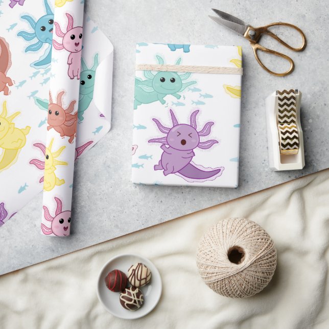 Axolotl Kids Cute Salamander Pattern Wrapping Paper (Crafts)