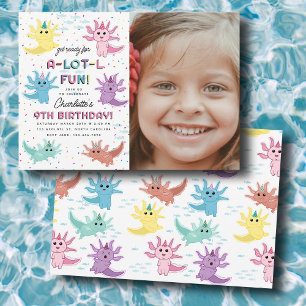 Axolotl Kids Cute Salamander Photo Birthday Party Invitation