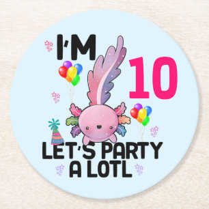 Axolotl Let's Party Alot Amphibious Salamander  Round Paper Coaster
