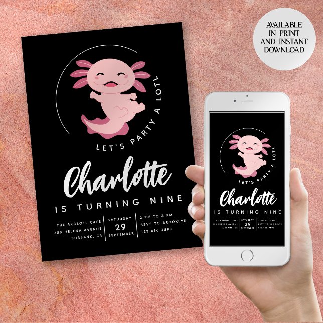 Axolotl Let's Party Alotl Birthday Party Invitation (Creator Uploaded)