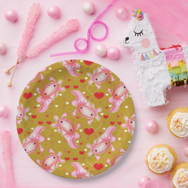 Axolotl Love mustard  Paper Plates (Party)
