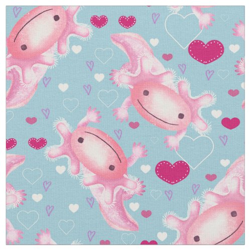 Axolotl Love pink and blue  Fabric