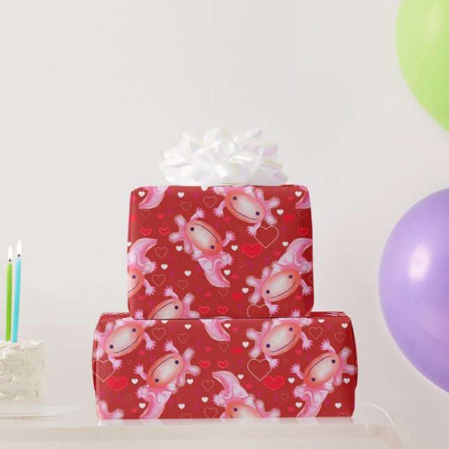 Axolotl Love Red Wrapping Paper (Party Gifts)